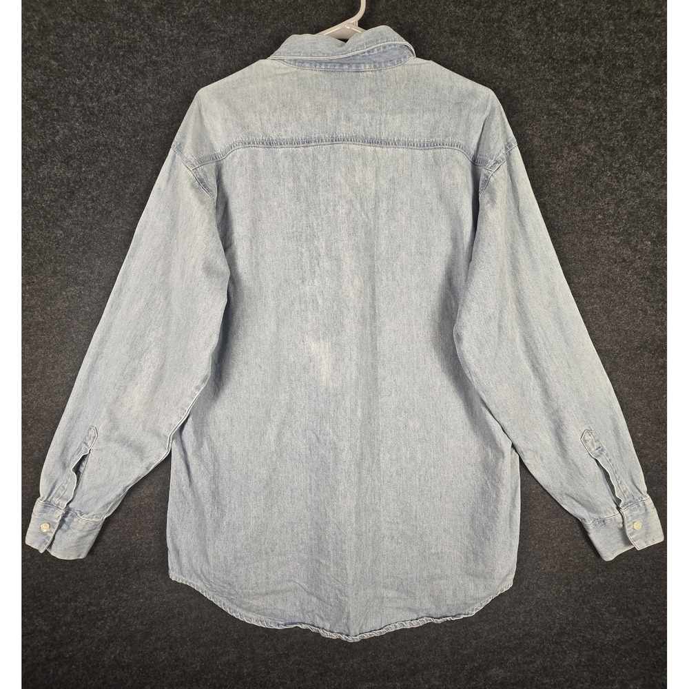Daniel Caron Mens L Denim Shirt Light Wash Long Sleeve Button Up Pockets Cotton - Picture 4 of 7